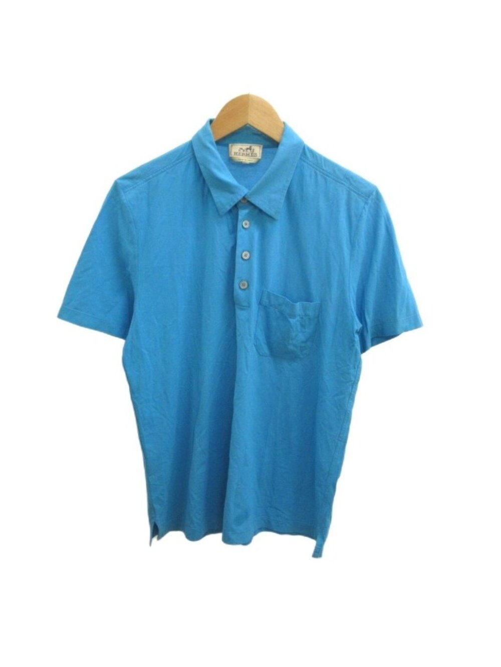 Hermes Polo Shirt Blue Light Short Sleeve Cotton Chest Pocket Top YU L